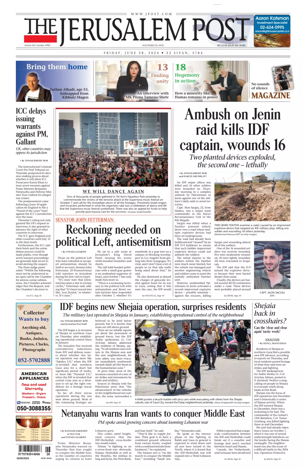 Prima-pagina-the jerusalem post-edizione-di-oggi-28-06-2024